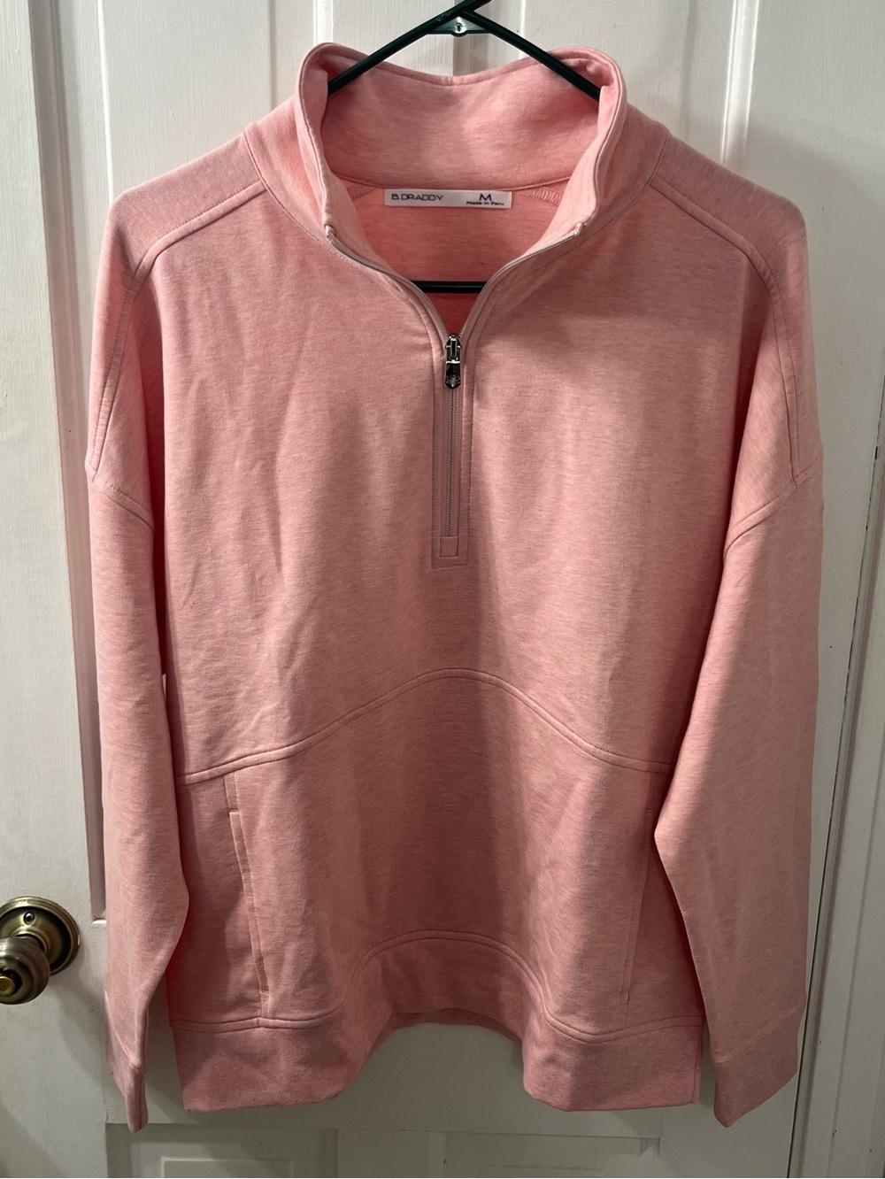 B. Draddy Siobhan 1/4 Zip Sweatshirt Pink Cameo Heather Pima Cotton Size M